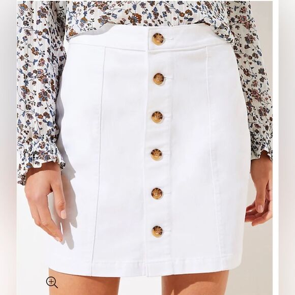Loft Petite White Denim Button Down Skirt New with tags Size 12 - Picture 1 of 10